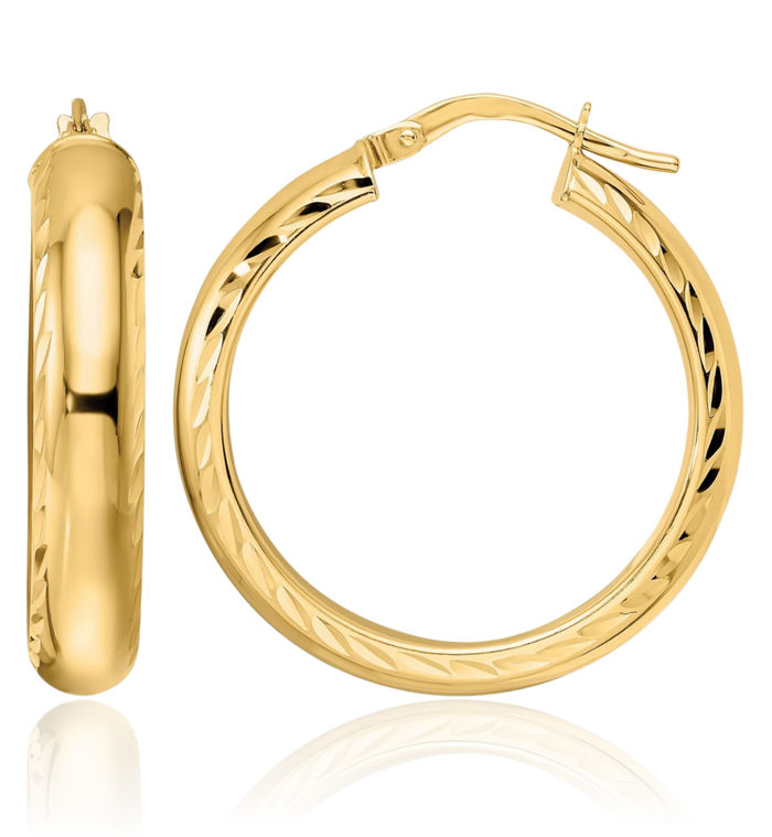 14K Solid Yellow Gold Round Medium Hoop Earrings