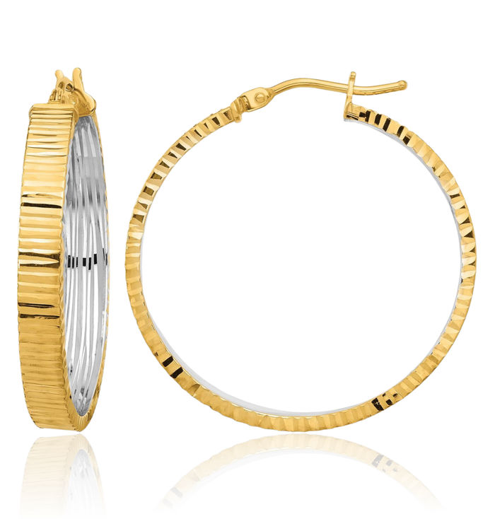 14K Solid Yellow Gold Circle Round Medium Hoop Earrings