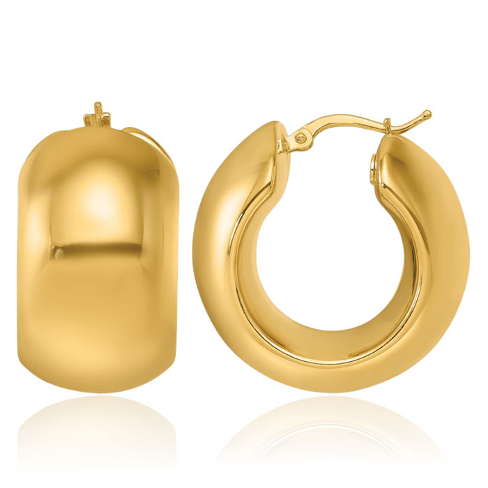 14K Solid Yellow Gold Round Medium Hoop Earrings