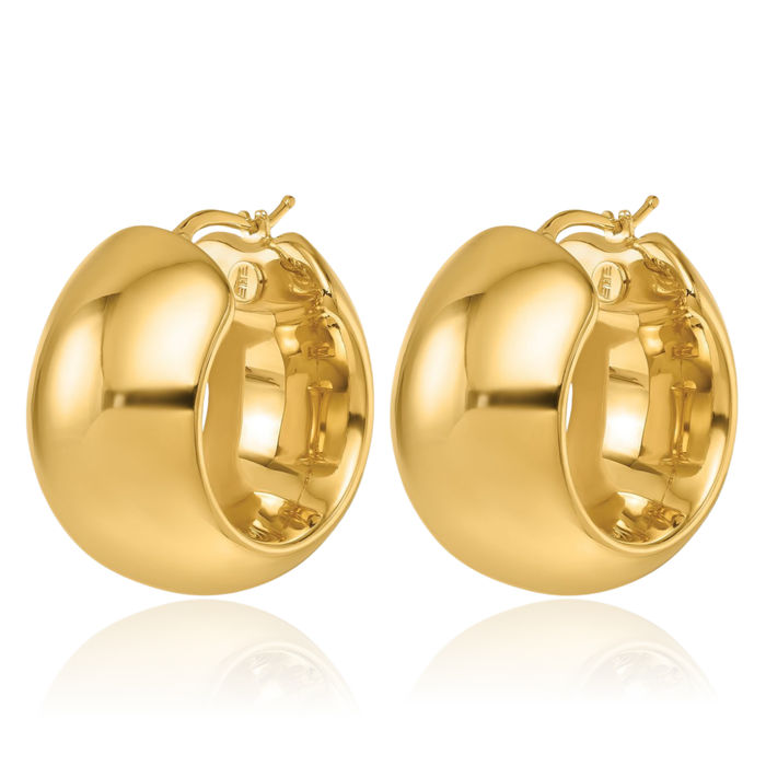 18K Solid Yellow Gold Round Medium Hoop Earrings