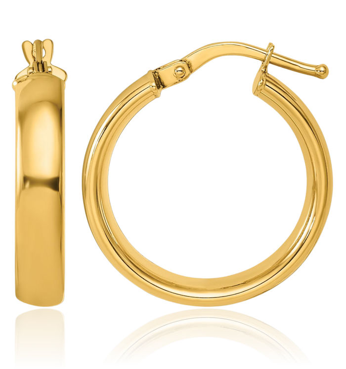 14K Solid Yellow Gold Round Medium Hoop Earrings