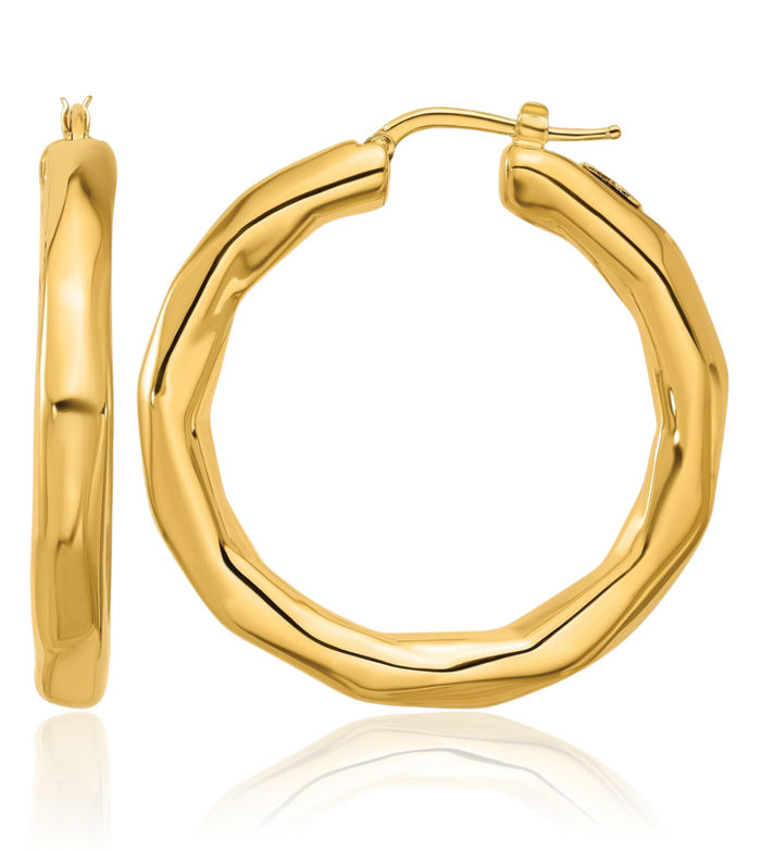 14K Solid Yellow Gold Round Medium Hoop Earrings