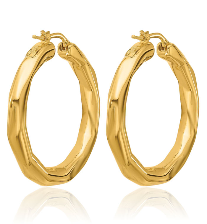 14K Solid Yellow Gold Round Medium Hoop Earrings