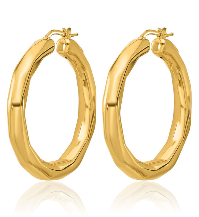 14K Solid Yellow Gold Round Medium Hoop Earrings