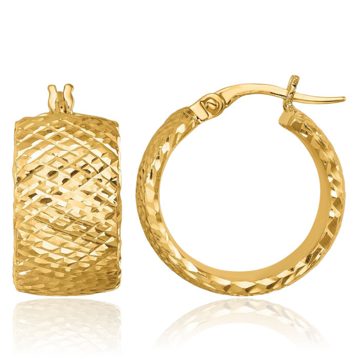 14K Solid Yellow Gold Round Medium Hoop Earrings