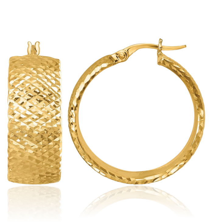 14K Solid Yellow Gold Round Medium Hoop Earrings