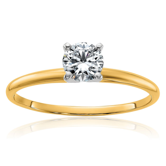 14K Solid Yellow Gold Round Moissanite Solitaire Engagement Ring