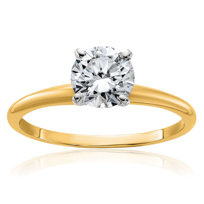 14K Solid Yellow Gold Round Moissanite Solitaire Engagement Ring