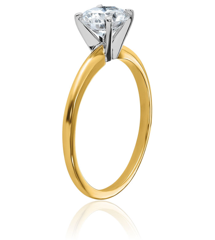 14K Solid Yellow Gold Round Moissanite Solitaire Engagement Ring