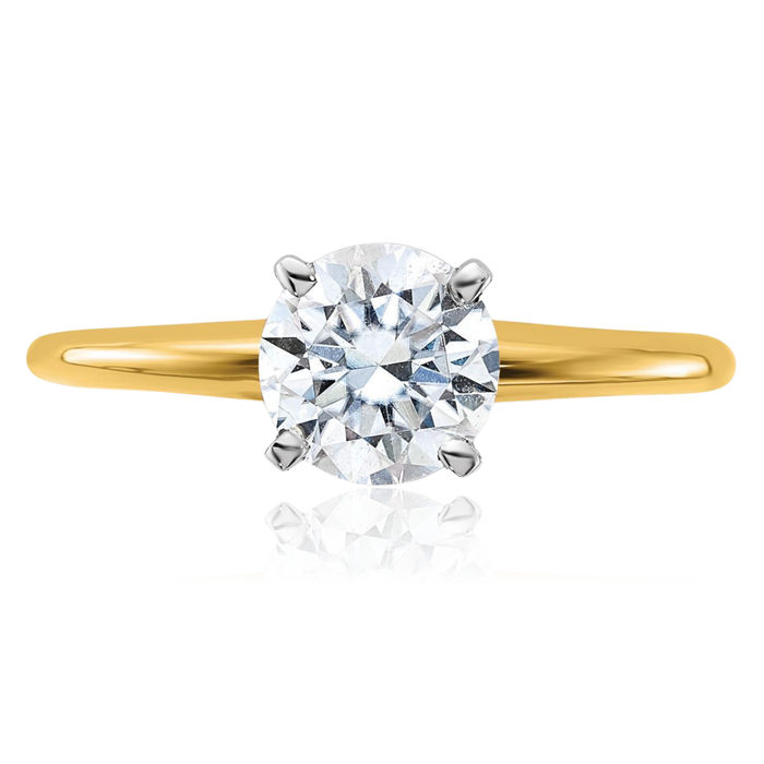 14K Solid Yellow Gold Round Moissanite Solitaire Engagement Ring