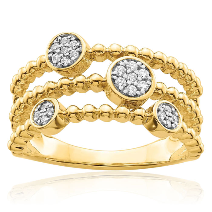 14K Solid Yellow Gold Circle Round Multi Band Diamond Ring