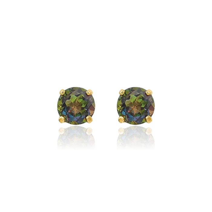 14K Solid Yellow Gold Round Mystic Topaz 3mm Stud Earrings