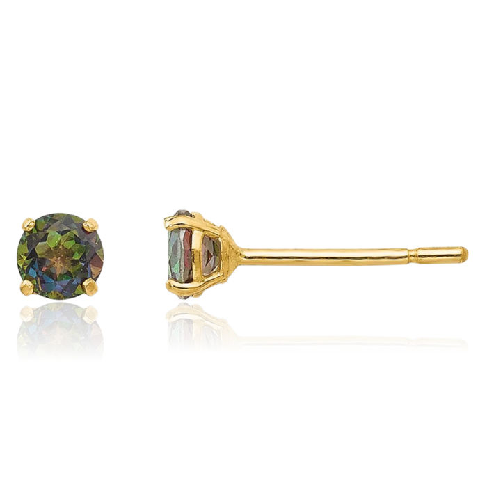 14K Solid Yellow Gold Round Mystic Topaz 3mm Stud Earrings