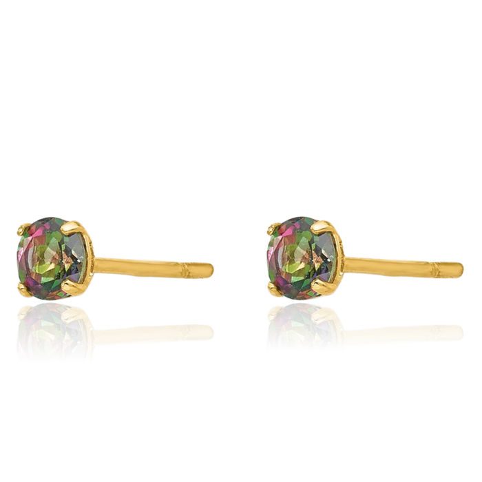 14K Solid Yellow Gold Round Mystic Topaz 3mm Stud Earrings