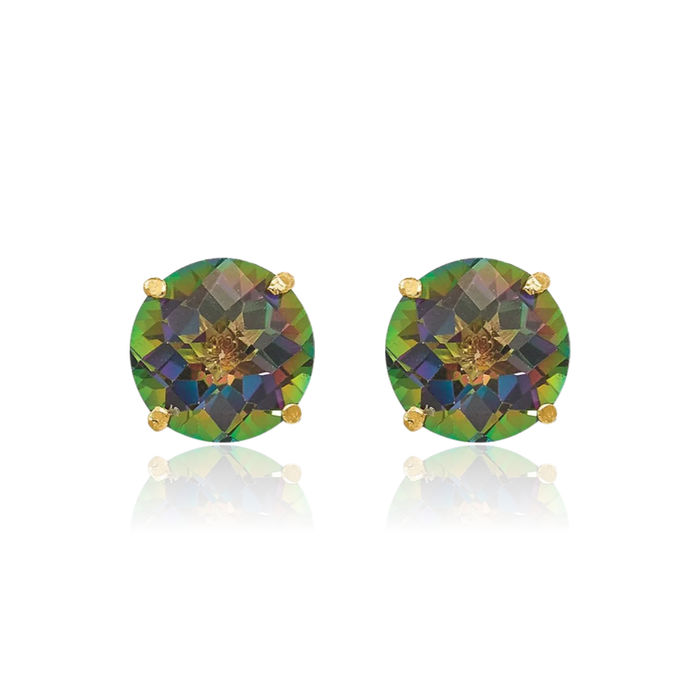 14K Solid Yellow Gold Round Mystic Topaz 6mm Stud Earrings