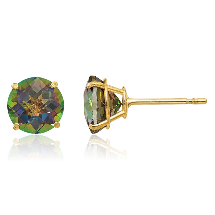 14K Solid Yellow Gold Round Mystic Topaz 6mm Stud Earrings