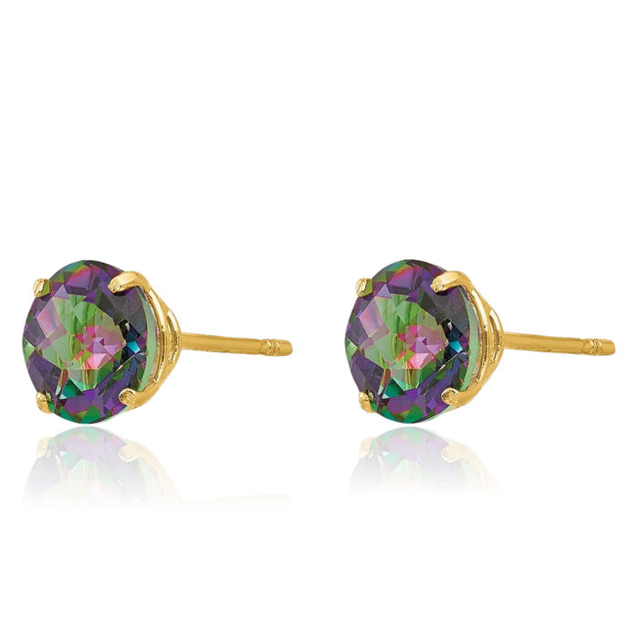 14K Solid Yellow Gold Round Mystic Topaz 6mm Stud Earrings