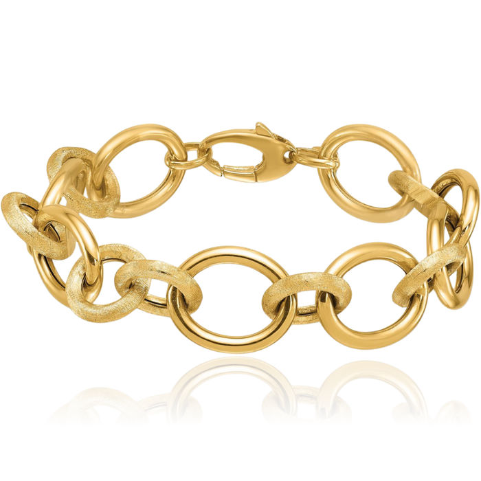 14K Solid Yellow Gold Circle Round Oval Cable Rolo Link Chain Bracelet