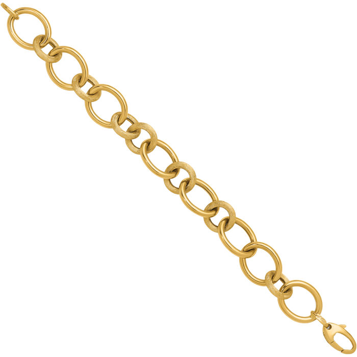 14K Solid Yellow Gold Circle Round Oval Cable Rolo Link Chain Bracelet