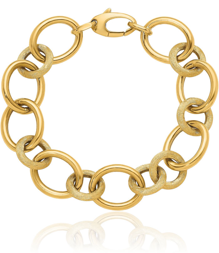 14K Solid Yellow Gold Circle Round Oval Cable Rolo Link Chain Bracelet