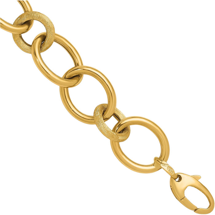 14K Solid Yellow Gold Circle Round Oval Cable Rolo Link Chain Bracelet