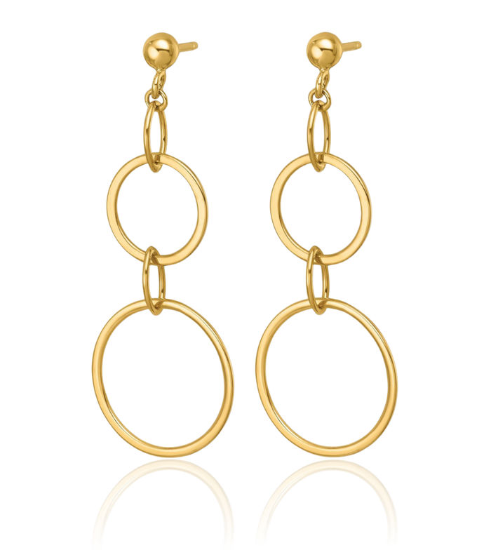 14K Solid Yellow Gold Circle Round Oval Chain Link Post Drop Dangle Earrings