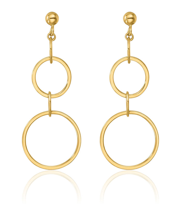 14K Solid Yellow Gold Circle Round Oval Chain Link Post Drop Dangle Earrings