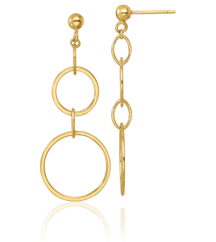 14K Solid Yellow Gold Circle Round Oval Chain Link Post Drop Dangle Earrings