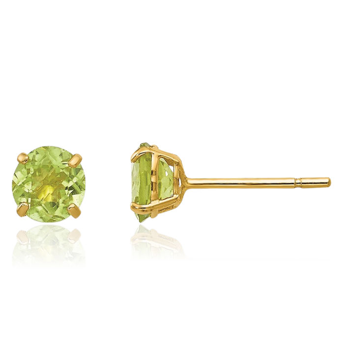 14K Solid Yellow Gold Round Green Peridot 4mm Stud Earrings