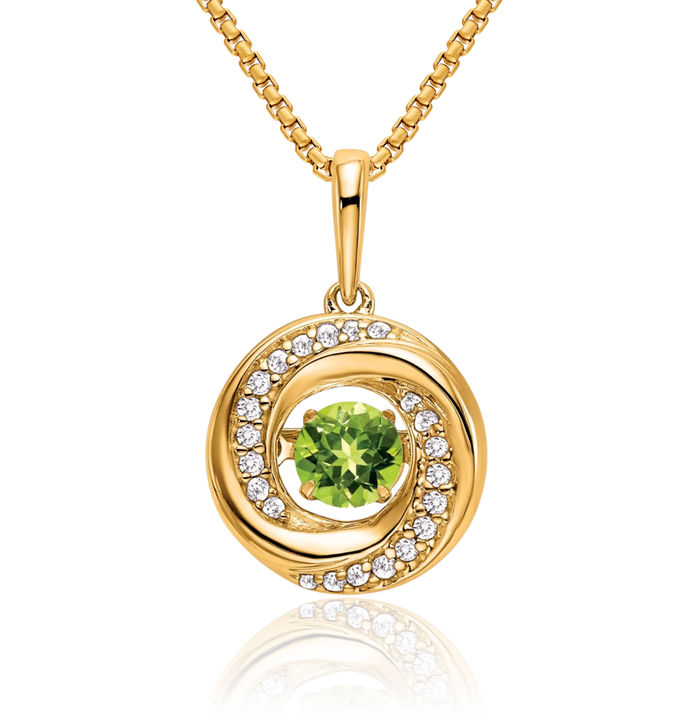 14K Solid Yellow Gold Round Green Peridot Diamond Necklace Charm Gemstone Pendant