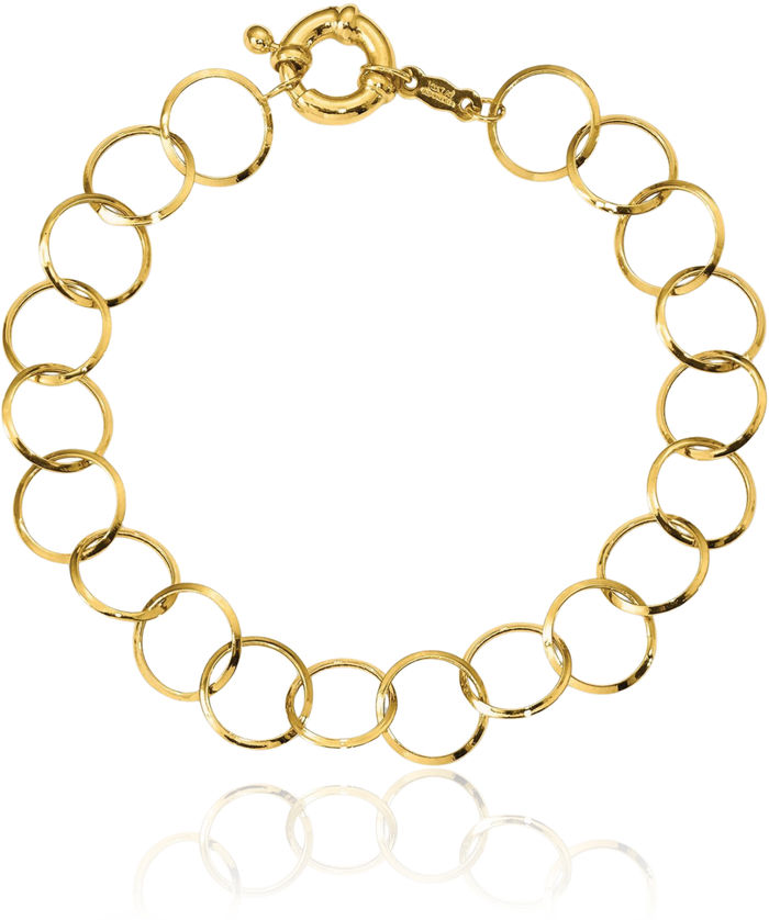 14K Solid Yellow Gold Circle Round Single Link Chain Charm Bracelet