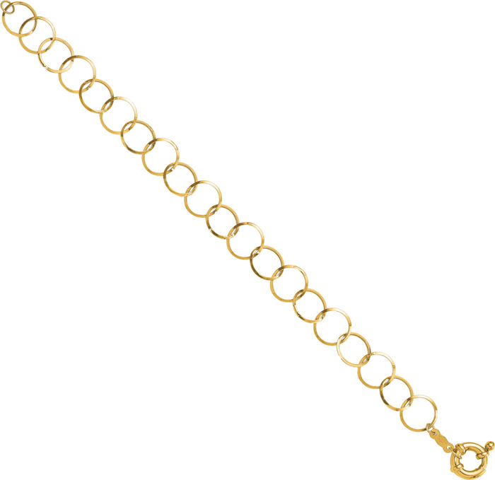 14K Solid Yellow Gold Circle Round Single Link Chain Charm Bracelet