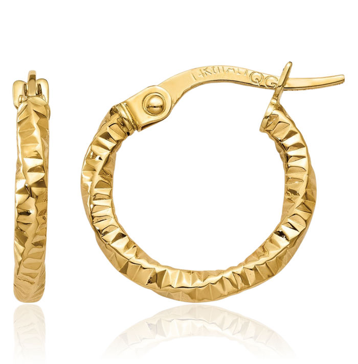 14K Solid Yellow Gold Round Small Hoop Earrings