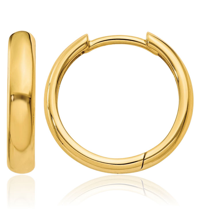 14K Solid Yellow Gold Round Small Hoop Earrings