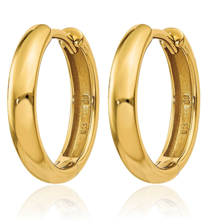 14K Solid Yellow Gold Round Small Hoop Earrings