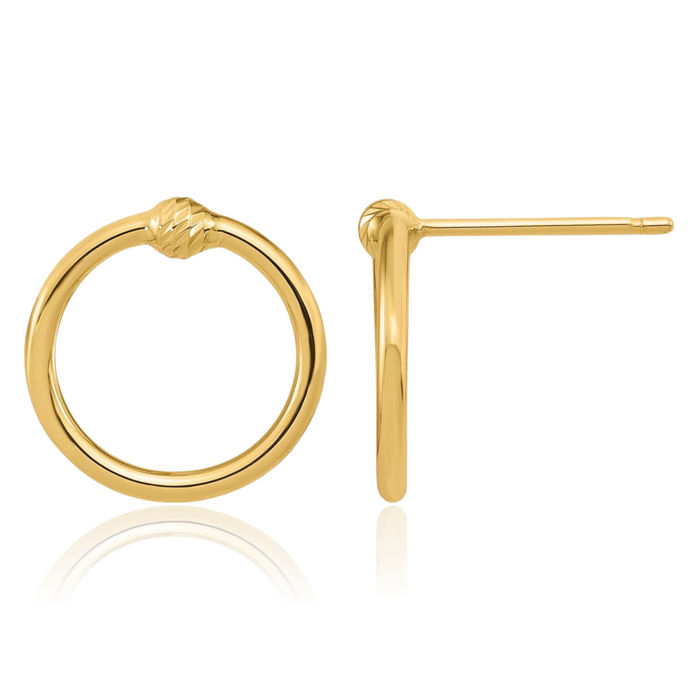 14K Solid Yellow Gold Circle Round Stud Earrings