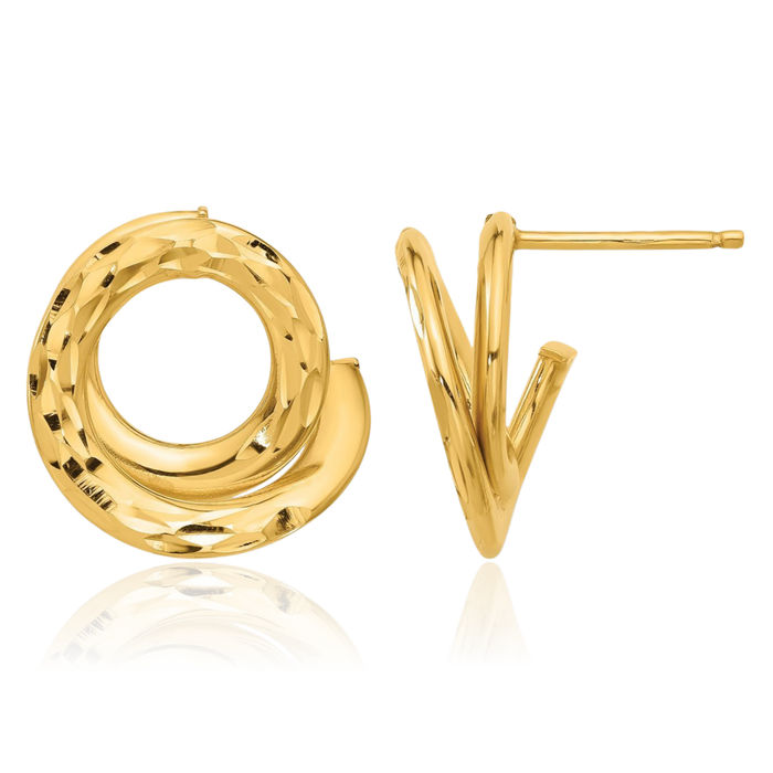 14K Solid Yellow Gold Circle Round Stud Earrings