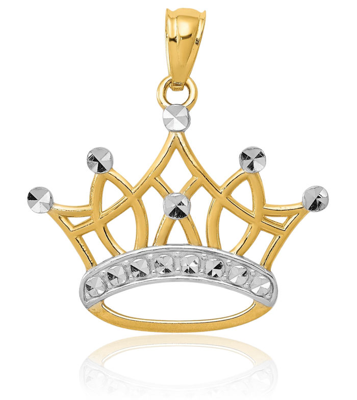 14K Solid Yellow Gold Royal Princess Crown Necklace Chain Pendant Charm