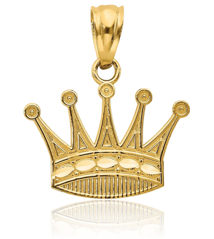 14K Solid Yellow Gold Royal Princess Crown Necklace Chain Pendant Charm