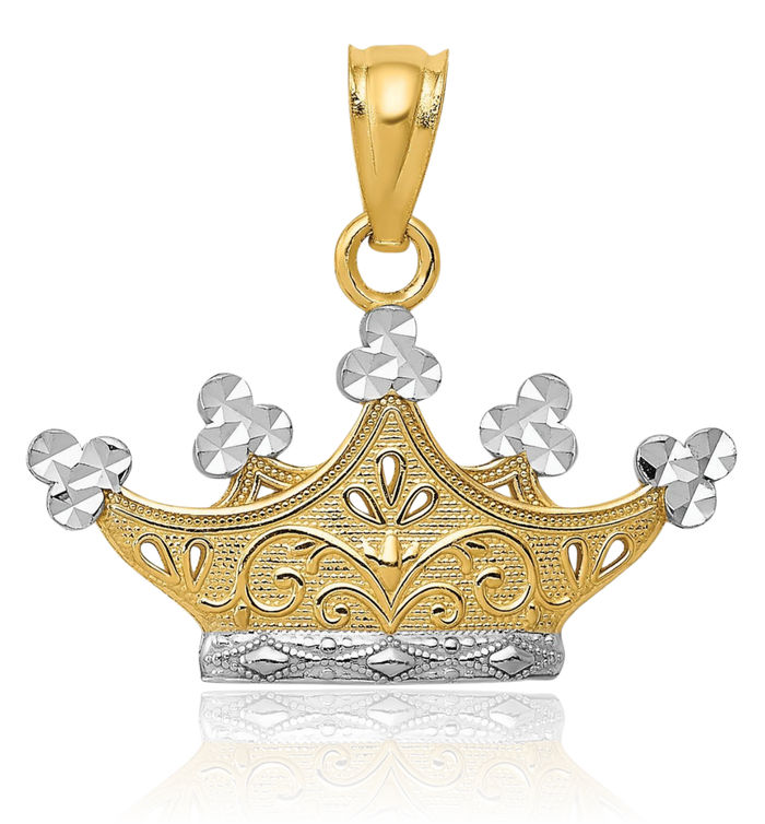 14K Solid Yellow Gold Royal Princess Crown Necklace Chain Pendant Charm
