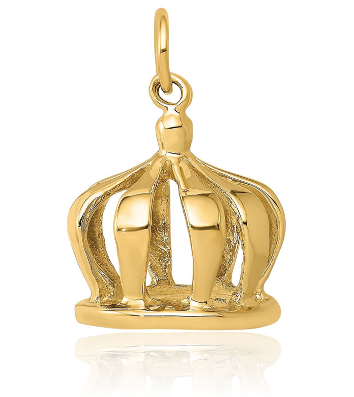 14K Solid Yellow Gold Royal Princess Crown Necklace Chain Pendant Charm