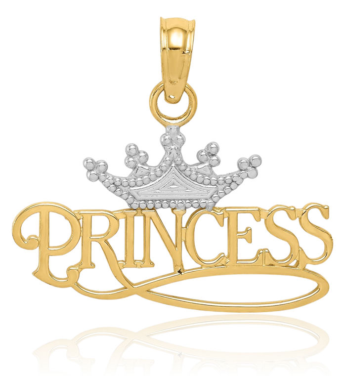 14K Solid Yellow Gold Royal Princess Crown Necklace Chain Pendant Charm