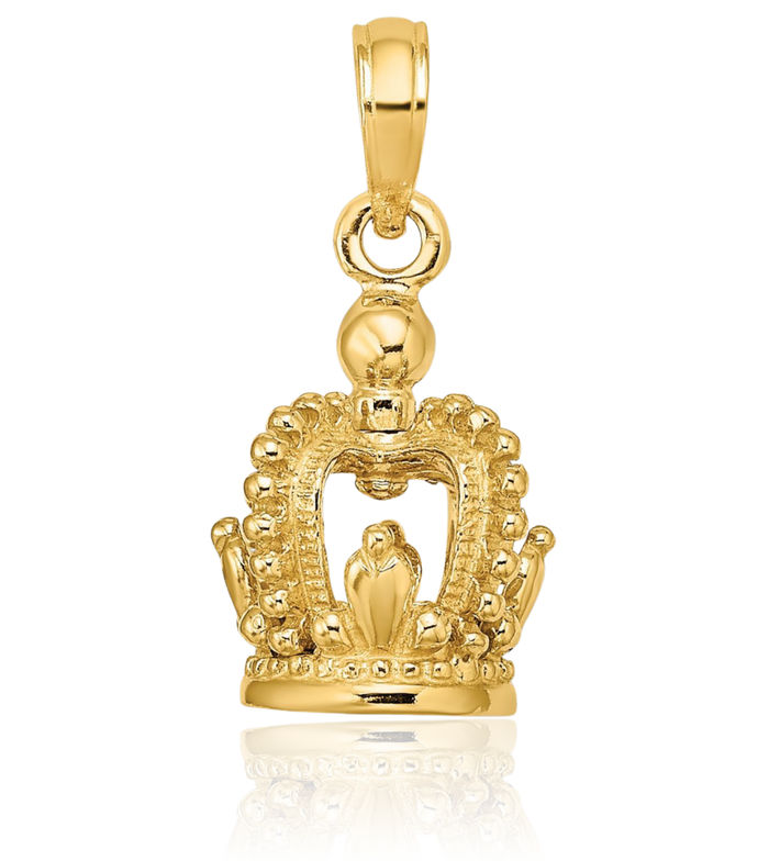 14K Solid Yellow Gold Royal Princess Crown Necklace Chain Pendant Charm