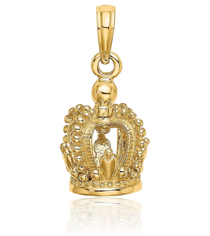 14K Solid Yellow Gold Royal Princess Crown Necklace Chain Pendant Charm