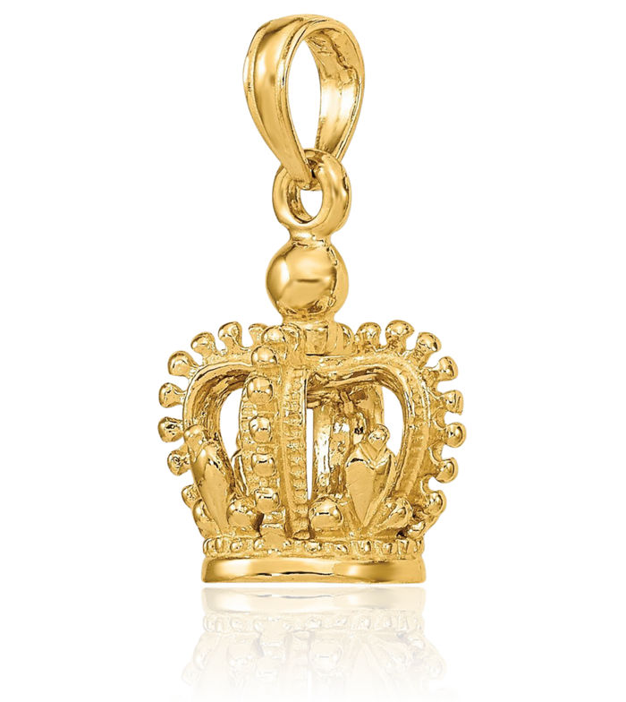14K Solid Yellow Gold Royal Princess Crown Necklace Chain Pendant Charm