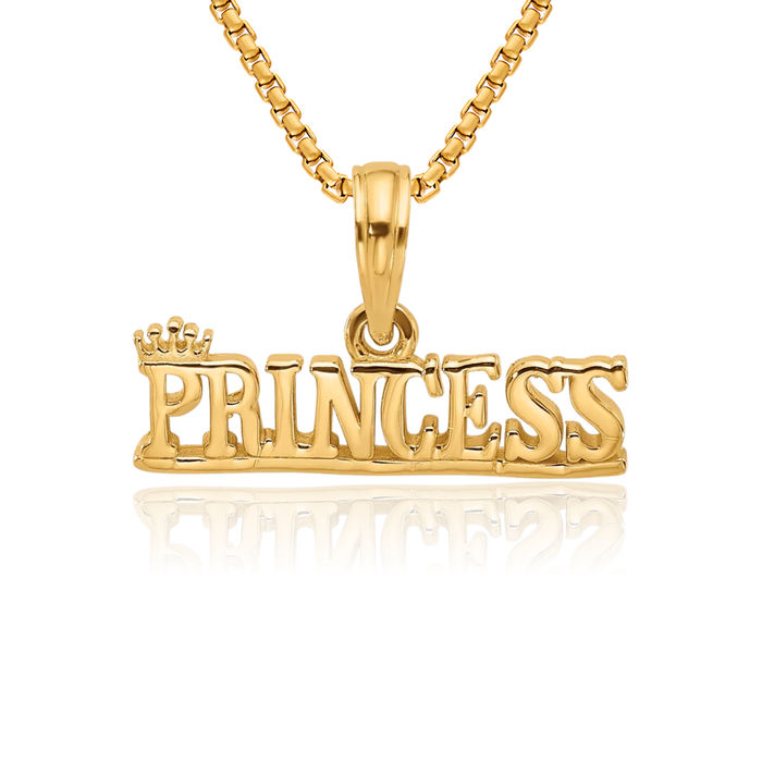 14K Solid Yellow Gold Royal Princess Necklace Chain Pendant Charm
