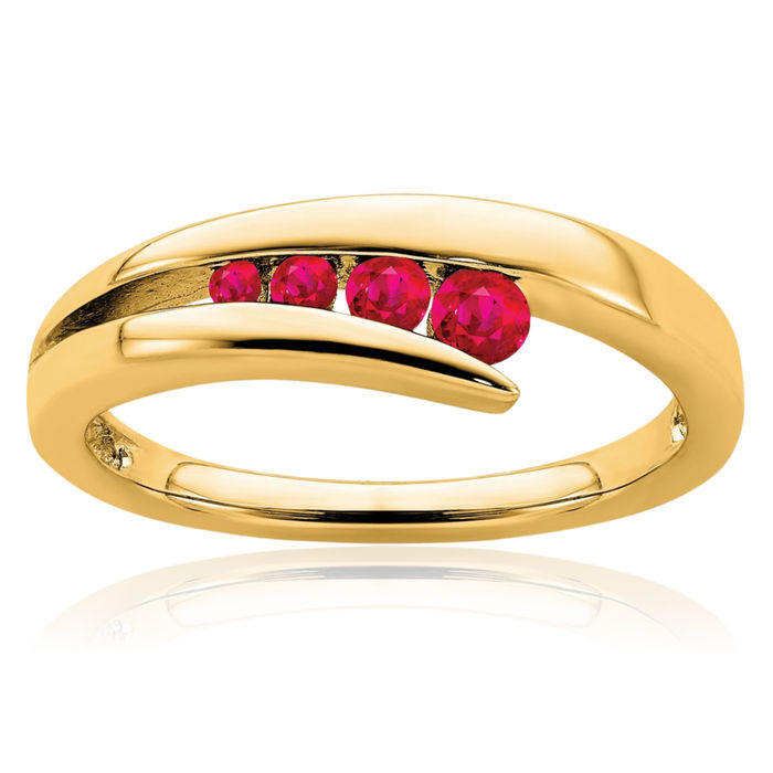 14K Solid Yellow Gold Red Ruby 4 Stone Ring Gemstone Band July Birthstone Jewelry