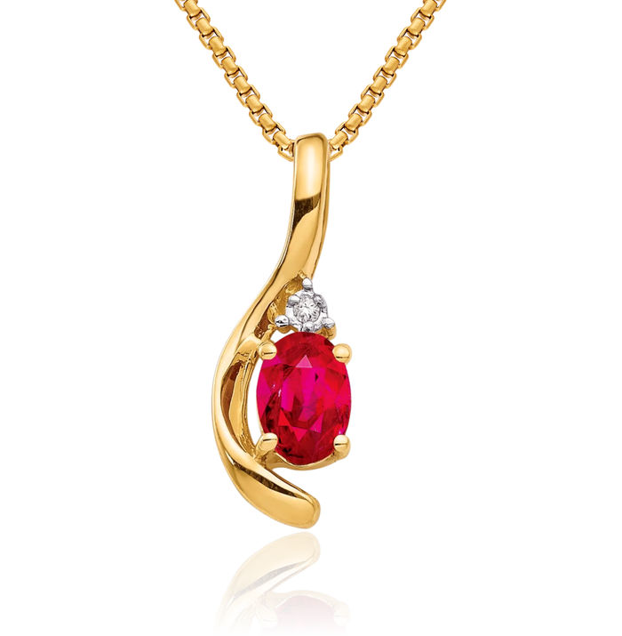 14K Solid Yellow Gold Red Ruby Diamond Necklace Gemstone Pendant Charm April July Birthstone Jewelry