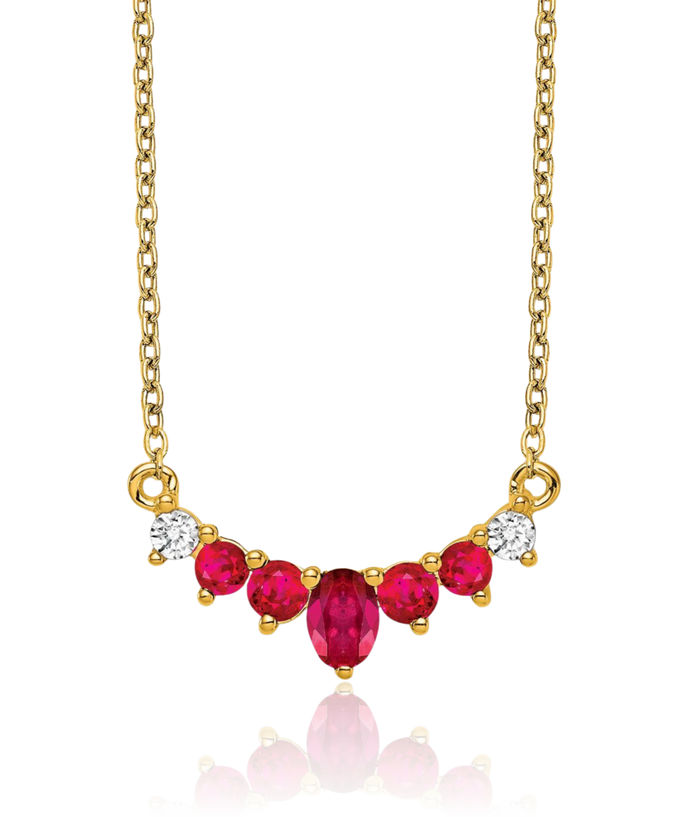 14K Solid Yellow Gold Red Ruby Diamond Necklace Chain Gemstone Pendant Charm
