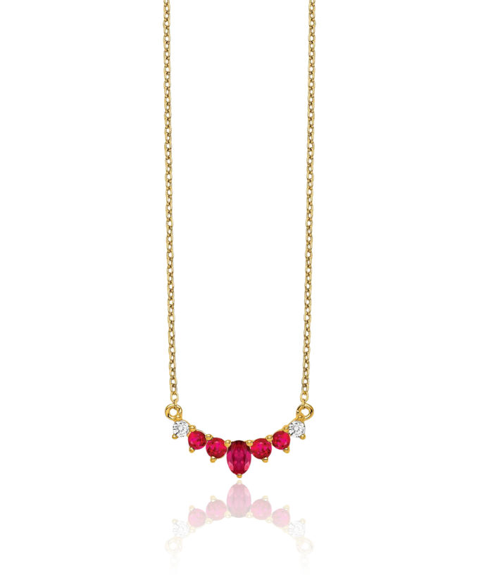 14K Solid Yellow Gold Red Ruby Diamond Necklace Chain Gemstone Pendant Charm